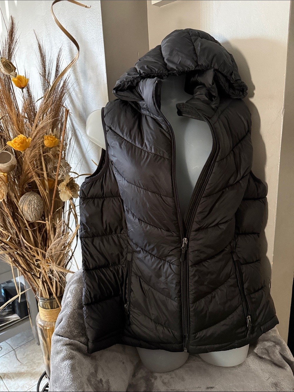 Charter Club Black Quilted Hooded Puffer Vest